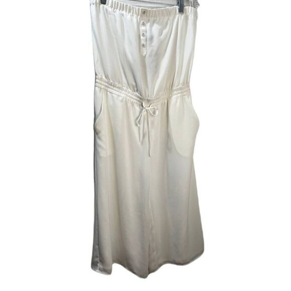 Naked Zebra Womens Ivory Sleeveless Jumpsuit With Button Front & Drawstring Wais